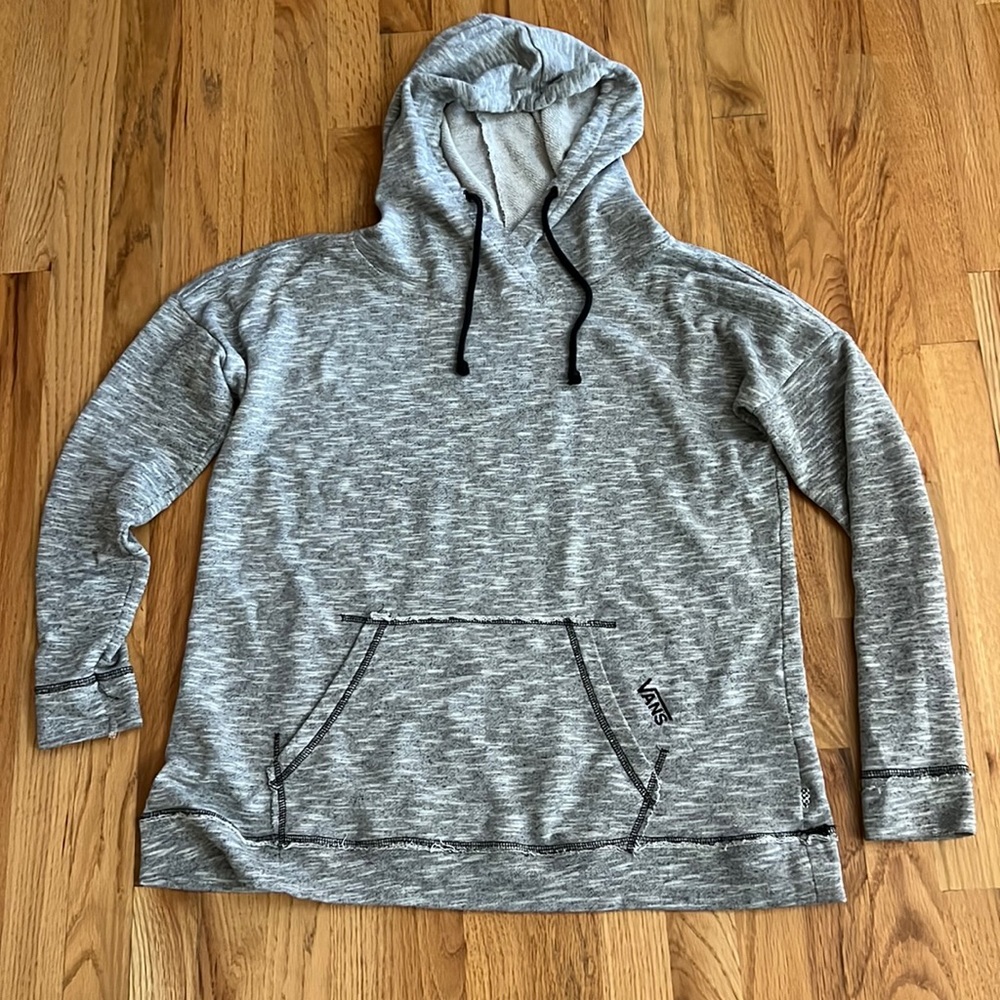 VANs Distressed Gray Hooded Sweatshirt, Large